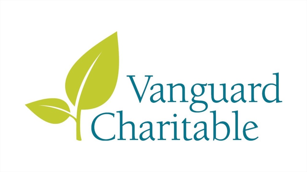 Vanguard Charitable Logo, green sprout with blue title text.